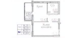 1-к квартира, строящийся дом, 44м2, 10/24 этаж