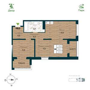 2-к квартира, строящийся дом, 65м2, 6/25 этаж