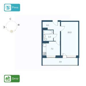 1-к квартира, строящийся дом, 39м2, 14/17 этаж