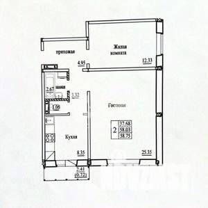 2-к квартира, вторичка, 58м2, 1/10 этаж