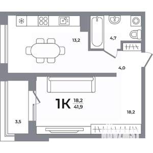 1-к квартира, вторичка, 41м2, 3/17 этаж