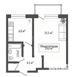 1-к квартира, вторичка, 29м2, 2/5 этаж