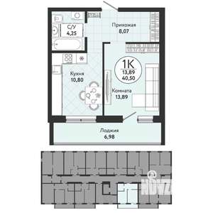 1-к квартира, вторичка, 41м2, 6/9 этаж