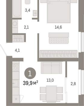 1-к квартира, вторичка, 40м2, 9/15 этаж