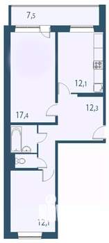 2-к квартира, строящийся дом, 63м2, 2/17 этаж