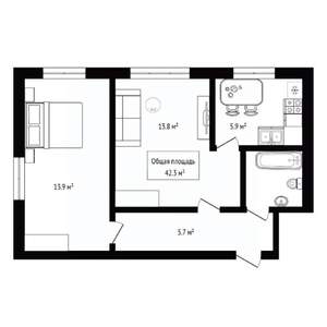 2-к квартира, вторичка, 42м2, 2/5 этаж