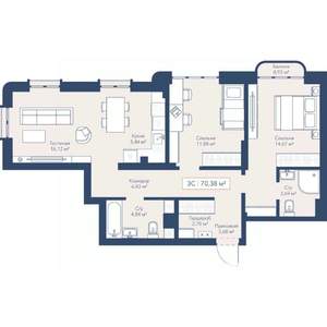 3-к квартира, вторичка, 70м2, 9/24 этаж