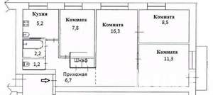 4-к квартира, вторичка, 60м2, 4/5 этаж