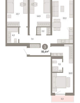 3-к квартира, вторичка, 95м2, 3/15 этаж
