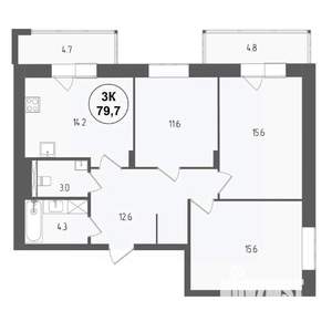 3-к квартира, вторичка, 80м2, 15/18 этаж