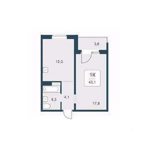 1-к квартира, вторичка, 43м2, 6/17 этаж