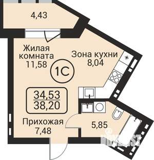 1-к квартира, строящийся дом, 35м2, 7/24 этаж