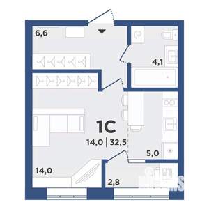 1-к квартира, вторичка, 33м2, 5/9 этаж