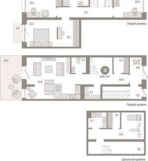 3-к квартира, вторичка, 156м2, 2/11 этаж