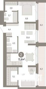 2-к квартира, вторичка, 72м2, 7/23 этаж