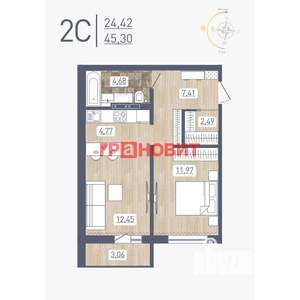 2-к квартира, вторичка, 45м2, 13/17 этаж