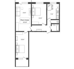 3-к квартира, вторичка, 61м2, 2/9 этаж