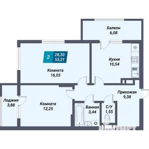 2-к квартира, вторичка, 54м2, 15/29 этаж