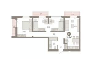 2-к квартира, вторичка, 79м2, 5/8 этаж
