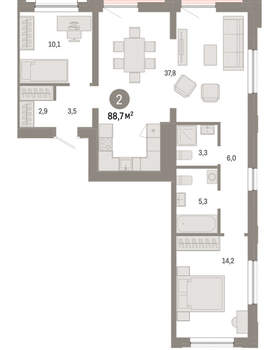 2-к квартира, вторичка, 89м2, 6/17 этаж