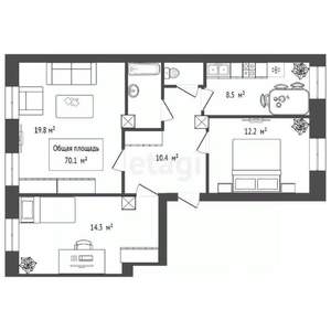 3-к квартира, вторичка, 70м2, 2/2 этаж