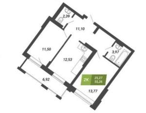 2-к квартира, вторичка, 55м2, 24/25 этаж