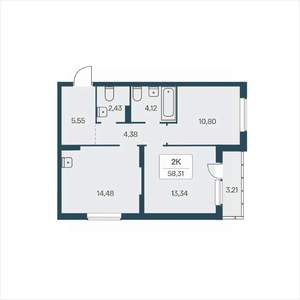 2-к квартира, вторичка, 58м2, 4/25 этаж