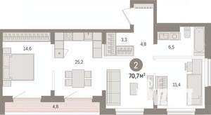 2-к квартира, вторичка, 71м2, 9/9 этаж