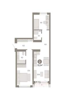 2-к квартира, вторичка, 72м2, 2/7 этаж