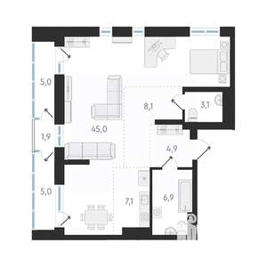 1-к квартира, вторичка, 75м2, 7/18 этаж