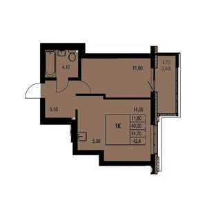 1-к квартира, вторичка, 42м2, 7/23 этаж