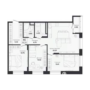 4-к квартира, вторичка, 82м2, 5/9 этаж