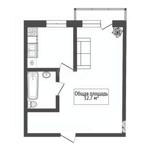 1-к квартира, вторичка, 33м2, 2/9 этаж