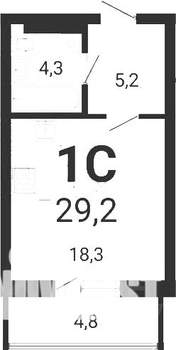 Студия квартира, вторичка, 28м2, 13/18 этаж
