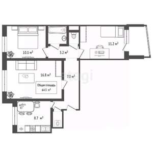 3-к квартира, вторичка, 64м2, 9/9 этаж