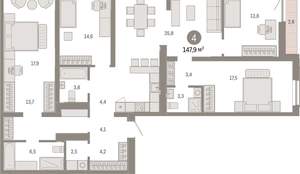 4-к квартира, вторичка, 148м2, 5/15 этаж