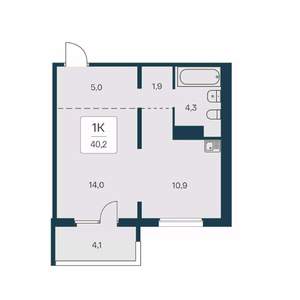 1-к квартира, вторичка, 40м2, 16/17 этаж