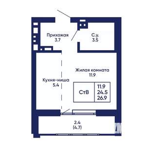 Студия квартира, вторичка, 27м2, 11/14 этаж
