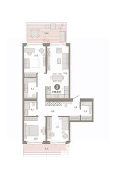 3-к квартира, вторичка, 129м2, 2/9 этаж