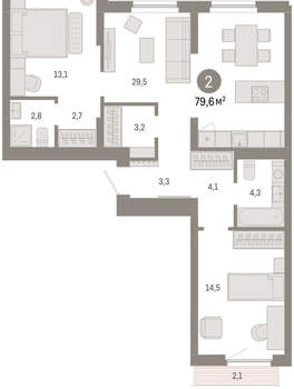 2-к квартира, вторичка, 80м2, 7/12 этаж
