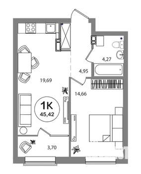 2-к квартира, вторичка, 45м2, 12/25 этаж