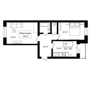 2-к квартира, вторичка, 61м2, 6/6 этаж