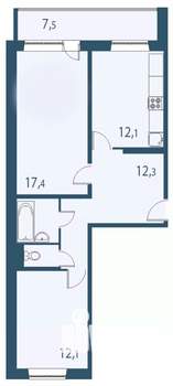 2-к квартира, строящийся дом, 63м2, 1/17 этаж