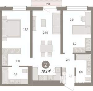 2-к квартира, вторичка, 78м2, 5/14 этаж