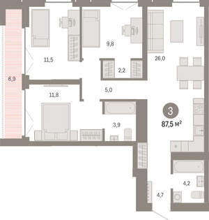 3-к квартира, вторичка, 87м2, 11/23 этаж
