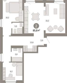 2-к квартира, вторичка, 86м2, 12/12 этаж