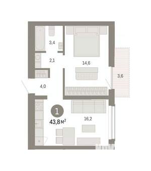 1-к квартира, вторичка, 44м2, 3/8 этаж