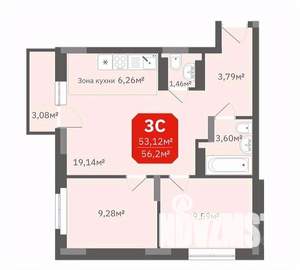 3-к квартира, строящийся дом, 53м2, 4/17 этаж