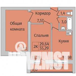 2-к квартира, строящийся дом, 55м2, 8/12 этаж