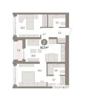 2-к квартира, вторичка, 62м2, 4/8 этаж